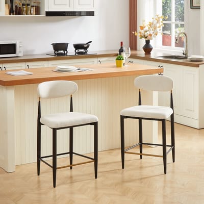 MIVRAY Barstoelen Set Van 2 - Ergonomische Gebogen Rugleuning En Voetsteun - Voor Keukenbar En Eiland - Stof Beige