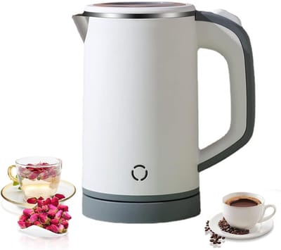 KZQ Draagbare reiswaterkoker 0,8 liter 600W snel koken dubbel geïsoleerd lichtgewicht RVS wit