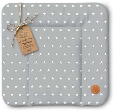 Verschoonmat Waterdicht Afwasbaar Baby 75x72 cm - Voor Verschoningsmeubel Verschoningselement Commode Wasmachine Zachte Hygiënische Mat Makkelijk Schoon Te Maken Oeko-Tex Sterren en grijs