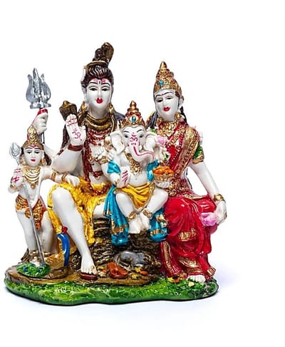 Shiva Parivar Beeld – Gezin van Shiva – Meerkleurig Polyresin – 14 x 12 cm