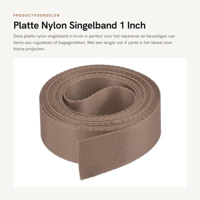 Dailygoods- Singelband 1 inch - Platte Nylon - 4 Yards - Bruin - Voor Rugzak - Cargo Riem - Bagagerek
