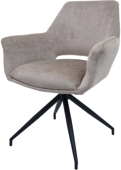 Eetkamerstoel MCW-M53, keukenstoel gestoffeerde stoel met armleuning, draaibare auto positie, metaal stof MVG ~ taupe