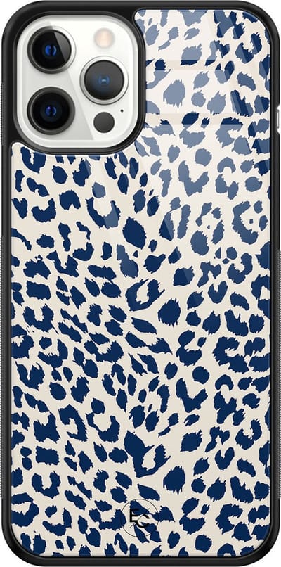 Hoesje geschikt voor iPhone 12 Pro Max - Luipaard blauw - Luxe Hard Case - Luipaardprint - Blauw - Mooie Telefoonhoesjes