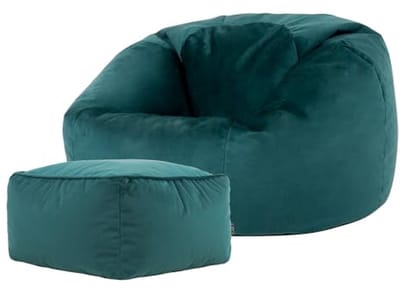 Groene Velvet Baan Zitzak met Voetensteun - Luxe Lounge Stoel voor Volwassenen