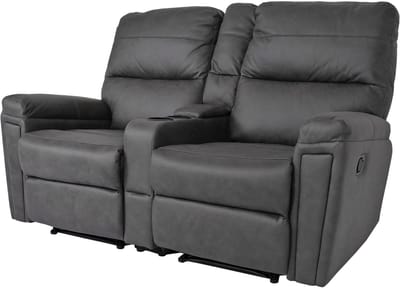 2-zits bioscoopfauteuil MCW-K17, relaxfauteuil TV fauteuil bank, nosa ophanging bekerhouder vak ~ stof/textiel donkergrijs
