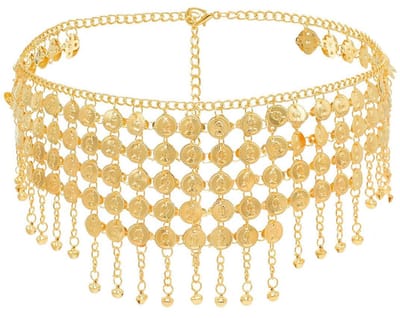 Tailleketting - Tailleketting voor muziekfestivals - Buikdanssjaal, Gouden buikketting met elegante kwastjes, Verstelbare feestriem voor dames, Perfect voor buikdansoptredens op muziekfestivals, themafeesten en muziekfestivals, Goud