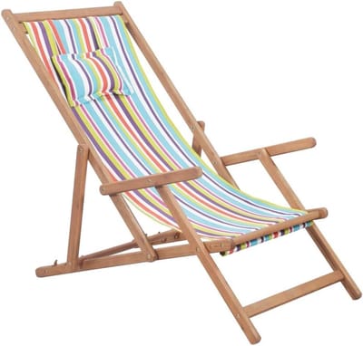 Opvouwbare strandstoel - Houten tuinstoel - Ontspannen buiten zitten - 3-voudig verstelbaar - 60 cm breed - Meerkleurig gestreept