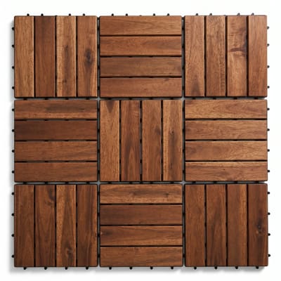 Cheqo® Terrastegels Set van 9 - Houten Tegels - Vlondertegels - Kliksysteem - Balkontegels - Tuintegels - Vlonder - Acacia - Mozaïek - Tuin - Balkon - Terras - Houten Vloer - Buitenvloer - Naturel - Weerbestendig - Houten Kliktegels