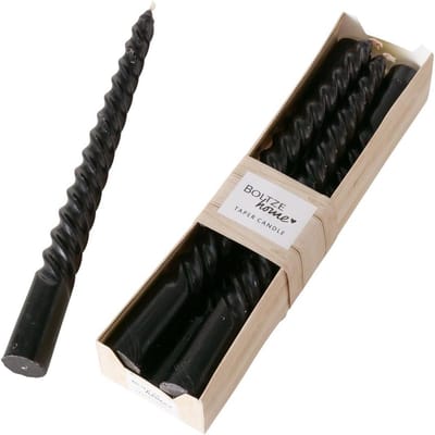 Set van 6 Zwarte Twist Kaarsen Real Wax 20cm - Decoratieve Lange Sierkaarsen voor Tafel en Feest