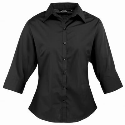 Premier Dames/Dames Popeline 3/4 Mouwen Blouse (Zwart)