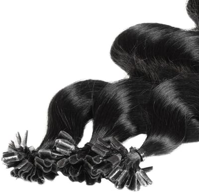 hair2heart Premium Extensions Echt Haar Bondings Gegolfd - 25 Strengen 0,8 g 50 cm 2/0 zwart