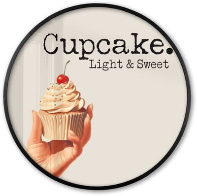 Poster in lijst Rond - Fotolijst 60x60 cm - Posters - Cupcake - Zoet - Kers - Ronde posterlijst zwart - Decoratie - Wanddecoratie woonkamer - Muurdecoratie slaapkamer