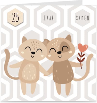 25 JAAR SAMEN | kaart / wenskaart met envelop | KATTEN | voor relatie / partners / koppel