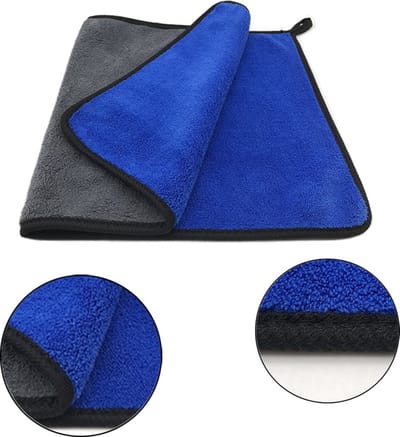 *** 2x Premium Microvezel Auto Droogdoek - 30cm x 30cm - Groot Poetsdoek - Watermagneet – Blauw/zwart - van Heble® ***