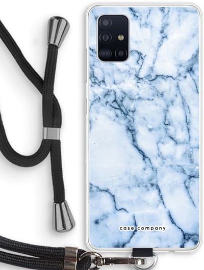 Case Company® - Hoesje met koord geschikt voor Samsung Galaxy A51 4G hoesje met Koord - Blauw marmer - Telefoonhoesje met Zwart Koord - Bescherming aan alle Kanten en Over de Schermrand