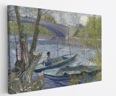 Saammp Canvas Schilderij - Vissen in de lente, de Pont de Clichy - Van Gogh - Oude Meesters - 45x30 - Foto op canvas - Wanddecoratie - muurdecoratie Woonkamer - Slaapkamer decoratie - Canvas Print