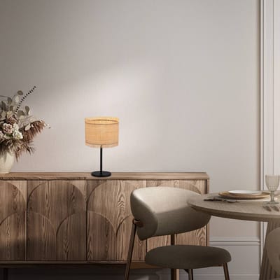 B.K.Licht Borra - Tafellamp - bedlamp stro lampenkap - boho stijl - E27 fitting - Ø25 x 41,5 cm - naturel - beige