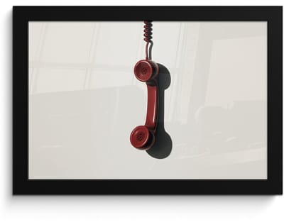 Poster in lijst - Fotolijst 30x20 cm - Posters - Telefoon - Koord - Rood - Minimalistisch - Posterlijst zwart - Decoratie - Wanddecoratie woonkamer - Muurdecoratie slaapkamer