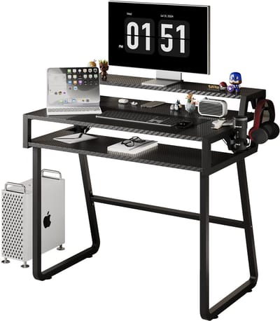 Soontrans-Bureau-Computerbureau Met Monitorstandaard- Bureautafel Lades-Gaming Bureau Met Hoofdtelefoonhaak- Bekerhouder-PC-Tafel-Hoekbureau-Computertafel Eenvoudig te Monteren-Ruimtebesparend-Bureau voor Kantoor-Studeerkamer-Slaapkamer-Zwart