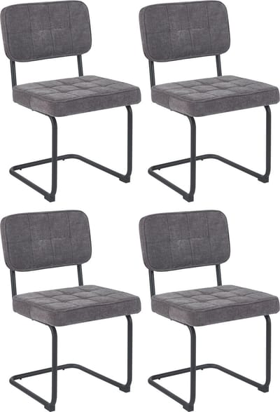 Colenis - Buisframe Stoel Kita - Eetkamerstoel - Set van 4 - Grijs - Chenille Stof - Metalen Frame - Industrieel Design