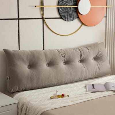 Bed Kussen - Leeskussen Rugsteun - Comfortabel Lezen - Met Zijvak - 100x40x12 cm - Grijs