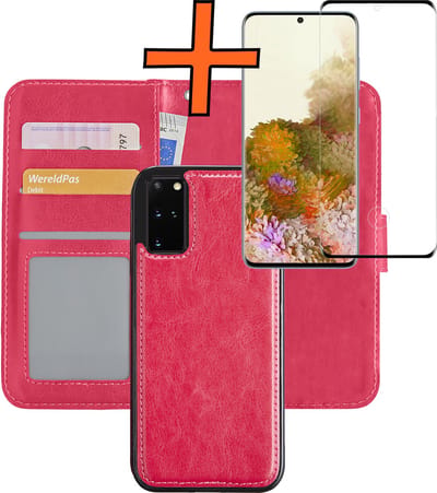Hoes - 2 in 1 - Geschikt voor Samsung Galaxy S20 Plus - Met Screenprotector - En Uitneembare Hard Cover - Bookcase - Wallet Case - Met Pasjeshouder - Book Case - Uitneembaar - Pashouder - Kunstleer - Donkerroze