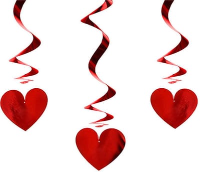 Swirl decoratie rood hartjes 3 stuks