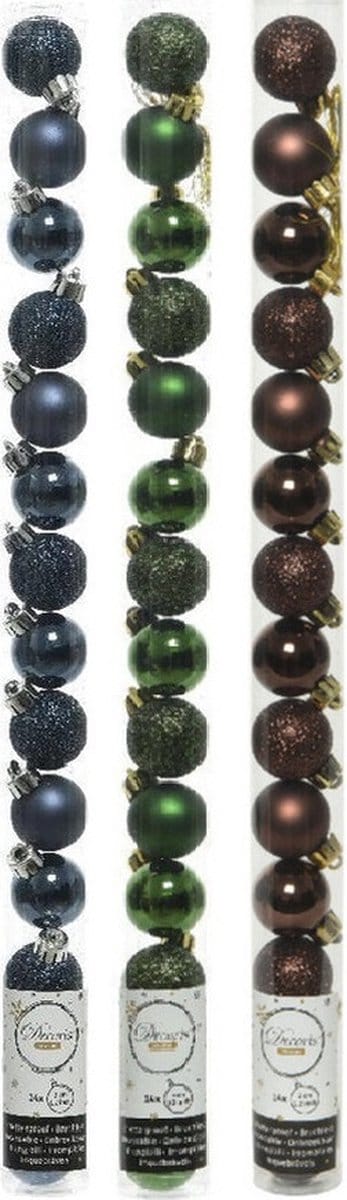 42x Stuks kunststof kerstballen mix donkerbruin/donkerblauw/donkergroen 3 cm - Kleine kerstballetjes - Kerstboomversiering