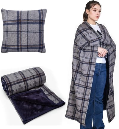 Compacte 2-in-1 Deken en Kussen voor Vrouwen - Fleece Poncho Plaid Bedspread voor Bank, Bed en Kantoor