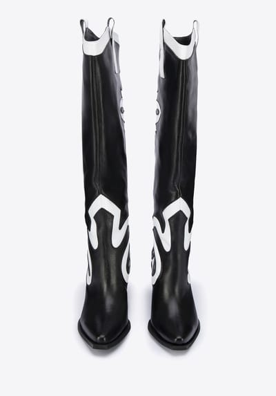 Wittchen Dames tweekleurige leren cowboylaarzen zwart en wit zwart en wit