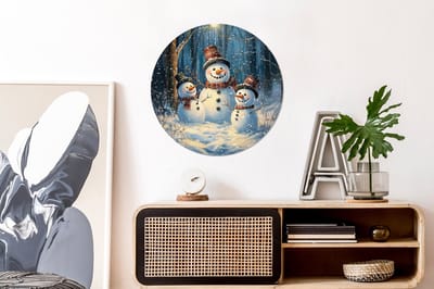 WallCircle - Wandcirkel - Muurcirkel - Sneeuwpop - Sneeuw - Winter - Bos - Aluminium - Dibond - 60x60 cm - Binnen en Buiten
