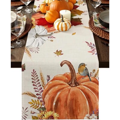 Herfst Oogst Pompoenen Linnen Tafelkleden Feestdecoratie Herbruikbare Keuken Eettafel Runner Herfst Decoraties 150x33cm brown