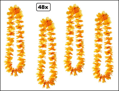 48x Hawai slinger oranje - bloemenkrans - Holland WK Voetbal thema feest hawaii krans Nedrland