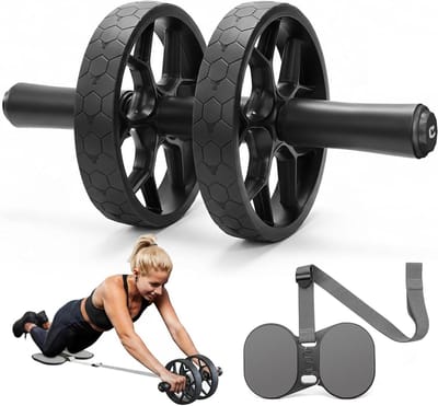 Buiktrainer Thuis - Buikspiertrainer Fitnesswiel - Buikspieren Trainen - Zelfoprollende Weerstandsband - Max 150 kg - Grijs