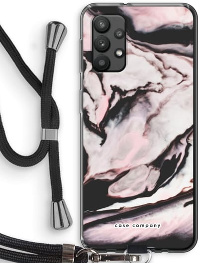 Case Company® - Hoesje met koord geschikt voor Samsung Galaxy A32 4G hoesje met Koord - Roze stroom - Telefoonhoesje met Zwart Koord - Bescherming aan alle Kanten en Over de Schermrand