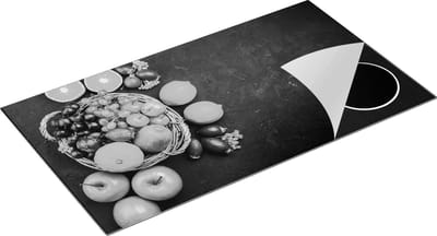 Chefcare Inductie Beschermer Fruitmand op Zwarte Marmer - Fruit - Zwart Wit - 95x50 cm - Afdekplaat Inductie - Kookplaat Beschermer - Inductie Mat