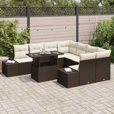 vidaXL - Tuinbank - Set - 9 - st - Bruin - en - Crème - poly - rattan