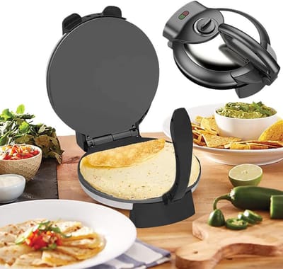 Elektrische Roti Maker - Pannenkoekenmachine Tortillamaker - Snel Pannenkoeken Maken - Dubbelzijdige Verwarming - 10 inch - Zwart