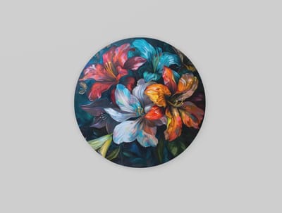 Rond Schilderij - Bloemen Muurcirkel - kleurrijke Wanddecoratie -40 cm