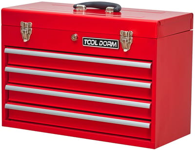 Merax Metalen Gereedschapskist met 4 Lades - Draagbare Stalen Gereedschapskoffer met Slot - Kogellagergeleiders & Antislip Liner - Sterke Gereedschapskist voor Garage Werkplaats & Opslag (Rood)