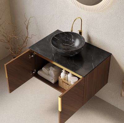 MIVRAY Badkamermeubel - Wandgemonteerd Met Keramische Waskom En Softclose Deuren - Voor Badkamer - Bruin Eikenlook - 76 x 50 x 55,1 cm
