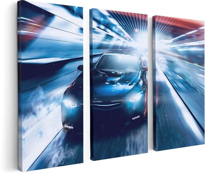 Artaza Canvas Schilderij Drieluik Zwarte Sportwagen Auto - Abstract - 120x80 - Foto Op Canvas - Canvas Print
