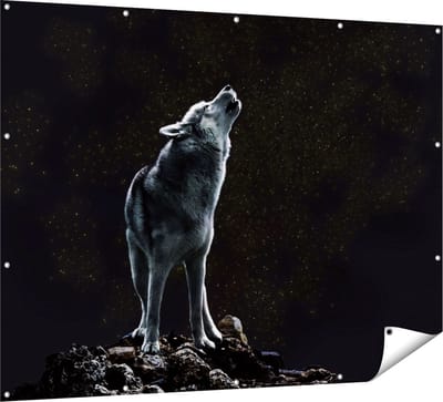 Gards Tuinposter Wolf Huilt naar de Volle Maan - 160x120 cm - Tuindoek - Tuindecoratie - Wanddecoratie buiten - Tuinschilderij