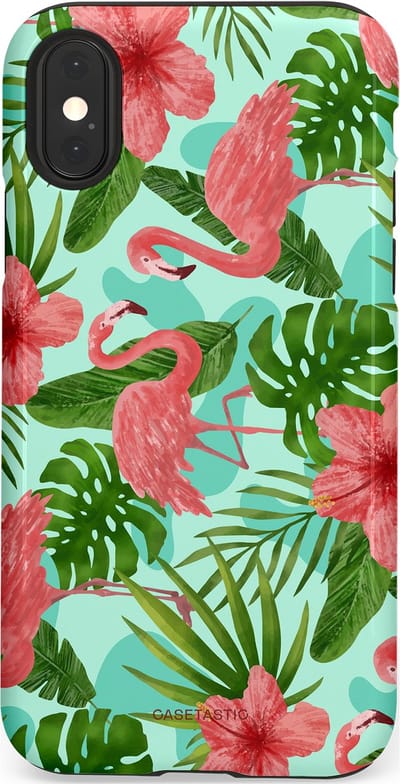 Casetastic hoesje geschikt voor Apple iPhone X / Apple iPhone XS - Dubbellaagse bescherming - Flamingo jungle - Fashion Case - Mintgroen Koraal