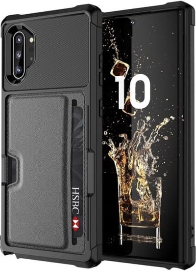 Pasjeshouder Hoesje Geschikt voor Samsung Galaxy Note 10 Plus – Shockproof Backcover met Kaartvak voor 2 Pasjes – PU Leren telefoonhoesje met Standfunctie & Magneet voor Autohouder – Zwart