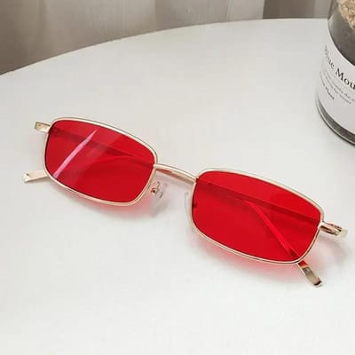 Mode Punk y2k Kleine Rechthoekige Zonnebril voor Mannen Vrouwen Vintage Vierkante Rij Zonnebril Metalen Frame red