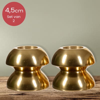 Gouden aluminium duo kandelaars voor 2 kaarsen - 9,5 cm - kerstdecoratie - kerst - luxe theelichthouder - voor kaarsjes
