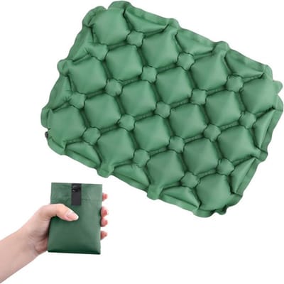 Ultralicht Opblaasbaar Zitkussen - Opblaasbare Zitkussen - Met Opbergtas - Buiten - Vouwbaar - Vloerkussen - Kamperen - Voor Camping Hiken Vliegtuig - Groen - 5*34*44CM