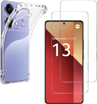 Hoesje voor Xiaomi Redmi Note 13 pro 4G backcover Shockproof siliconen Transparant en 2 stuks Screenprotector Gehard Glas