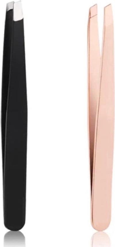 - Duo pack - 2 Stuks Epileer pincet - Tweezer Epileer pincet Zwart & Rosé goud - Hoge kwaliteit - wenkbrauw -